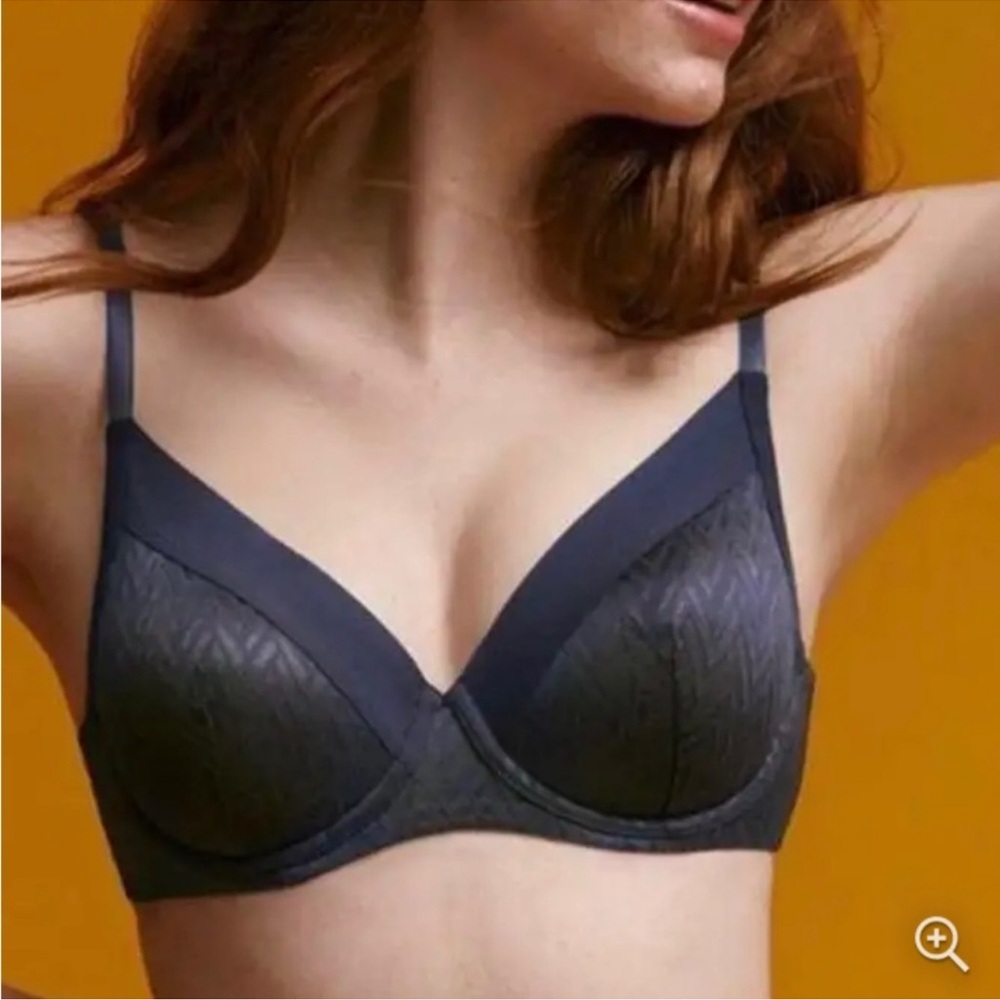 ThirdLove Chevron Contour Demi Bra Womens 32C Navy Blue Limited‎ Edition